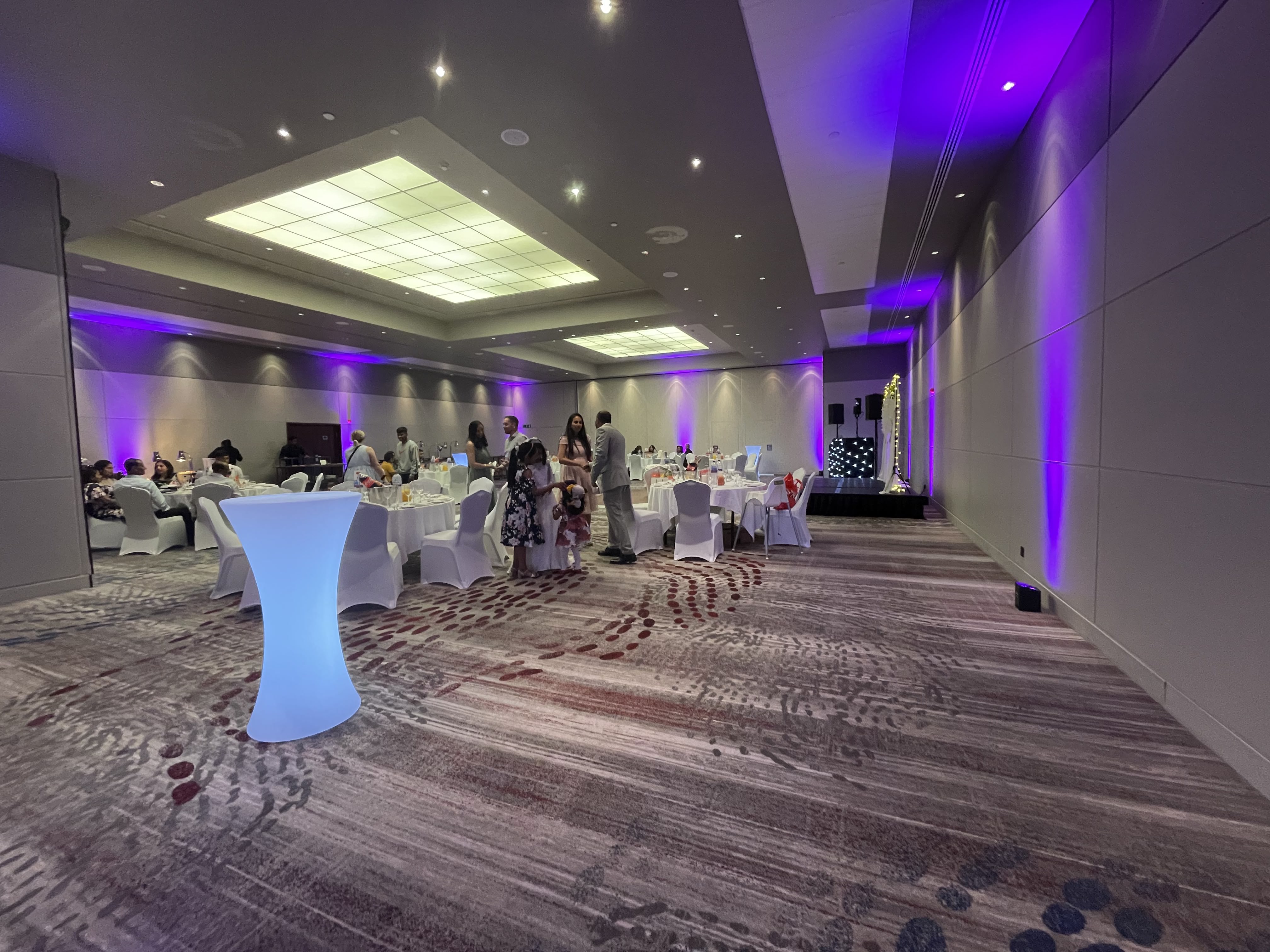 Venue uplighting at a wedding in Leicester